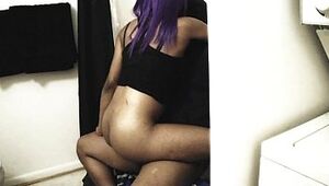 Purple hair Black Emo rides Dick Hard in public bathroom
