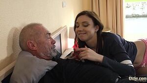 Kinky grandpa fucks young girl hardcore and she sucks his cock before swallowing the cumshot