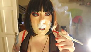 Fat Domme Tina Smua Smokes A Filterless Cigarette In A Holder