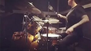 Felicity feline drumming at sound studios